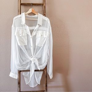 NWT Sheer White Oversized Shirt